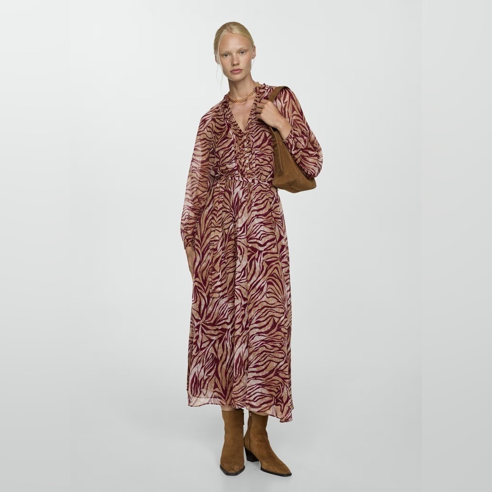 Mango maroon long printed dress NWT